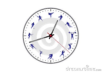 Images kinds of sports on the clock dial Stock Photo
