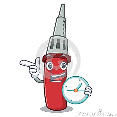 With clock soldering iron isolated with the mascot Vector Illustration