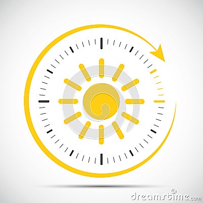 Clock with sun summer time change Vector Illustration