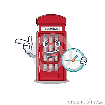 With clock telephone booth on the roadside character Vector Illustration