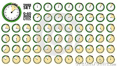 Clock Timer 0 To 60 Minutes Collection - Vector Illustration - Isolated On White Background Vector Illustration