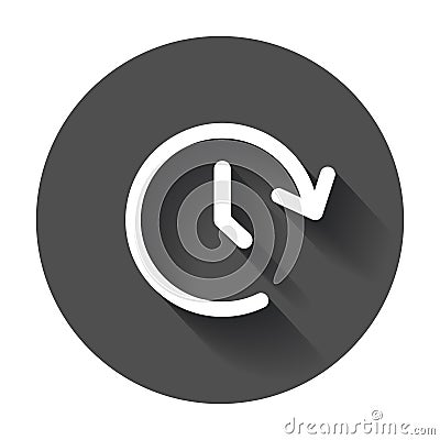 Clock tome vector icon. Timer 24 hours sign illustration on black round background with long shadow. Vector Illustration