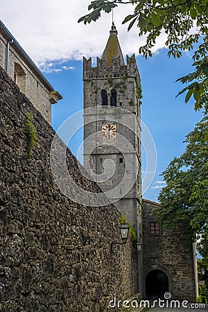 Clock tower and city wall of Hum, Croatia Stock Photo