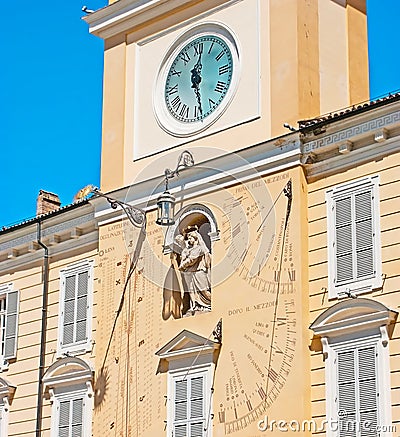 The clock tower of Governor Palace in Parma Stock Photo