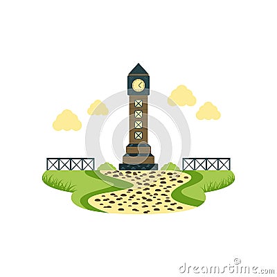 Clock Tower Landmark Building and Architecture Landscape Vector Illustration