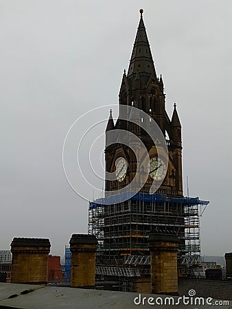 The clock tower of Manchester town hall with scaffolding Stock Photo