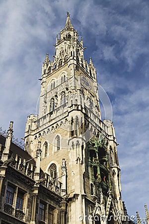 Clock tower of New Town Hall, Marienplatz, Munich. Editorial Stock Photo