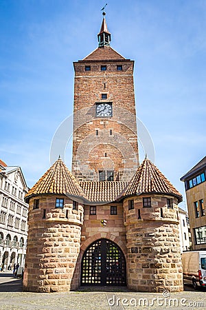 Clock tower Nuremberg Bavaria Germany Stock Photo