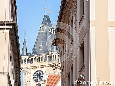 Clock tower of Old Town Hall, a major landmark of Prague, Czech Republic, also called staromestska radnice Stock Photo