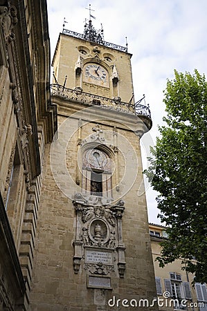 Clock Tower, Place de l`Hotel de Ville, Aix en Provence Stock Photo