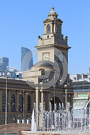 Clock tower railway station in Moscow Editorial Stock Photo