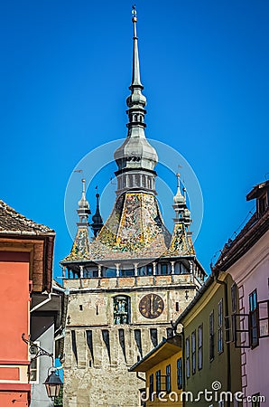 Clock Tower in Sighisoara Stock Photo