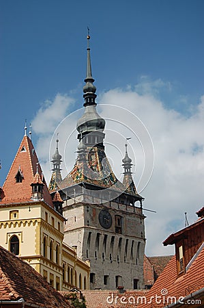 The clock tower of Sighisoara, Romania Stock Photo