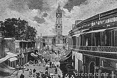 Black and White Photo of Clock Tower and Town Hall Chandni Chowk Delhi Editorial Stock Photo