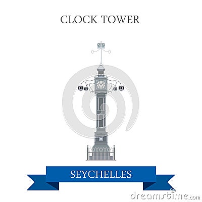 Clock Tower Victoria Seychelles Flat historic web Vector Illustration