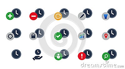 Clock watch time alarm deadline icon set collection isolated graphic Vector Illustration