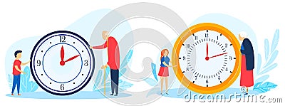 Clock watch time, period life health, stopwatch arrow sign, young boy, elderly man, design, flat style vector Vector Illustration