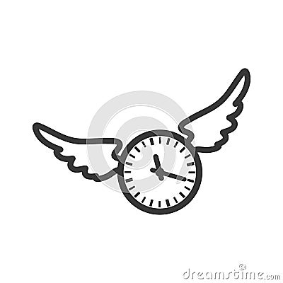 Clock wings circle time traditional icon. Vector graphic Vector Illustration