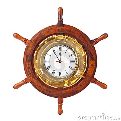 Clock in wood helm Stock Photo