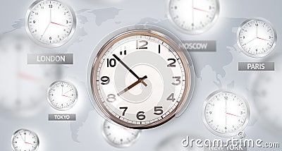 Clocks and time zones over the world concept Cartoon Illustration