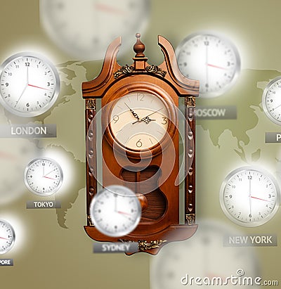 Clocks and time zones over the world concept Cartoon Illustration