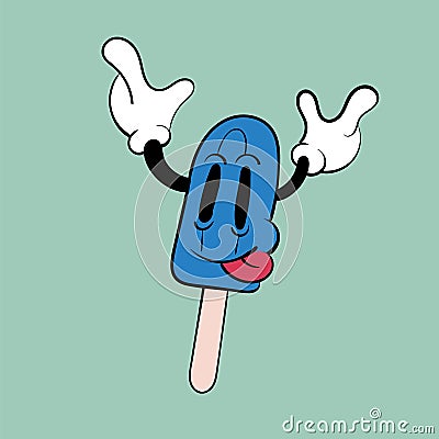 Clockwork ice cream on a stick. Vintage toons: funny character, vector illustration trendy classic Vector Illustration