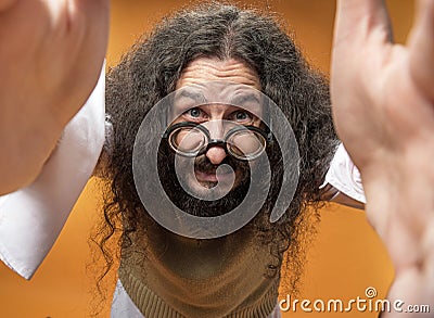 Cloesup portrait of a freaky nerd Stock Photo