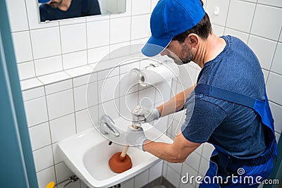Clogged Drain And Blocked Sewer Cleaning Stock Photo