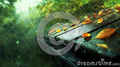Clogged gutters lead to water overflow, resulting in drainage problems and emphasizing the need for regular seasonal Stock Photo