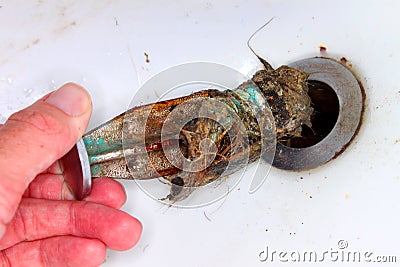 Clogged Sink Drain Stopper Stock Photo