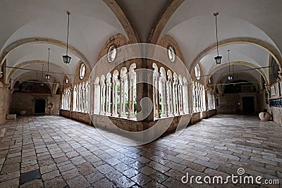 The cloister of the Franciscan monastery of the Friars Minor in Dubrovnik Editorial Stock Photo