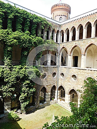 Cloisters of Marianna OraÅ„ska's Palace. Kamieniec ZÄ…bkowicki, Poland - vertically Stock Photo