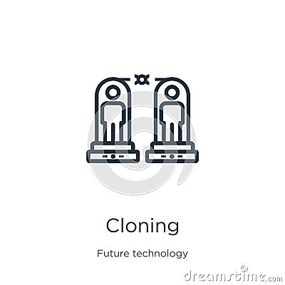 Cloning icon. Thin linear cloning outline icon isolated on white background from future technology collection. Line vector cloning Vector Illustration