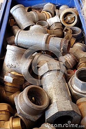 Clopse-up of Galvanized pipe fittings Stock Photo