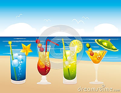 Clorful fresh vacations cocktails. Vector Illustration