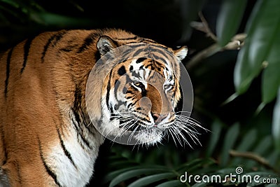 Close adult tiger portrait in jungle Stock Photo