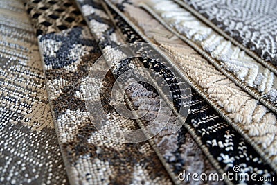 close array of samples showcasing carpet patterns Stock Photo