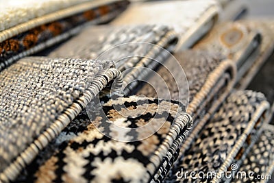 close array of samples showcasing carpet patterns Stock Photo
