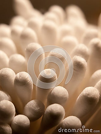 Close of bunch of cotton wool bud q tips top Stock Photo