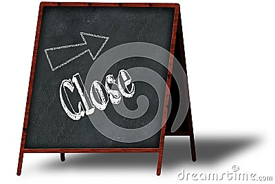 CLOSE in chalk on wooden menu blackboard. Stock Photo