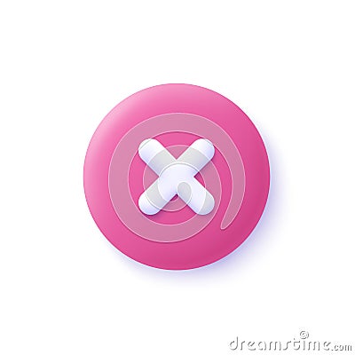 Close, delete button. Cross symbol. 3d vector icon. Vector Illustration