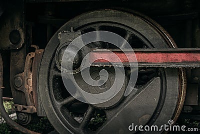 Close up of the drive wheel from an old steam locomotive Stock Photo