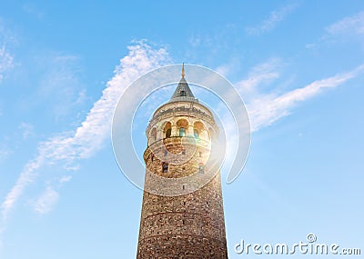 Close detailed view of the Galata Tower, Istanbul, Turkey Stock Photo