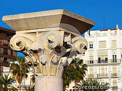 Details of decorative Ionic Greek Hellenic style column Stock Photo