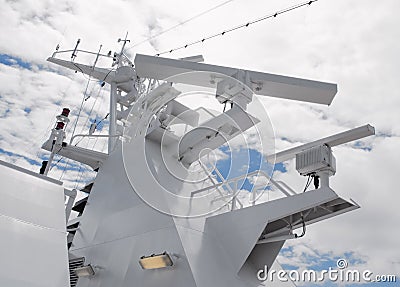 Close details of radar navigation system and communication tow Stock Photo