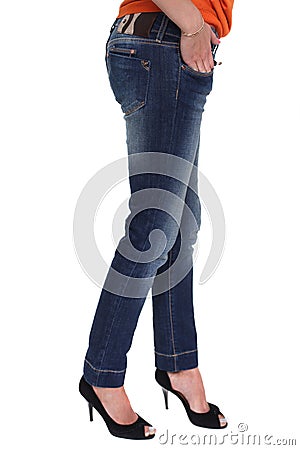 Close female blue jeans Stock Photo