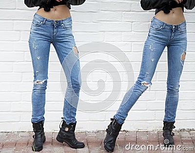 Close female blue jeans Stock Photo