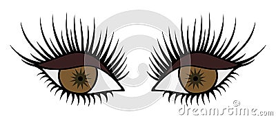 A close female gaze of brown green eyes. Eye shadow on half-closed eyelids. Seductive fox look Vector Illustration