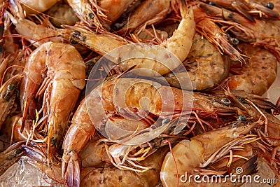 Close fresh raw shrimps Stock Photo