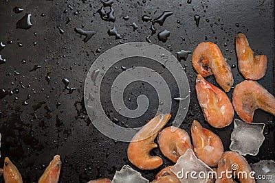 Close fresh raw shrimps on display ice Stock Photo